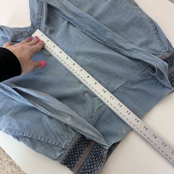 Anthropologie Shorts Womens Extra Small Aloha Chambray Paperbag Smocked Bow Blue - Picture 10 of 14